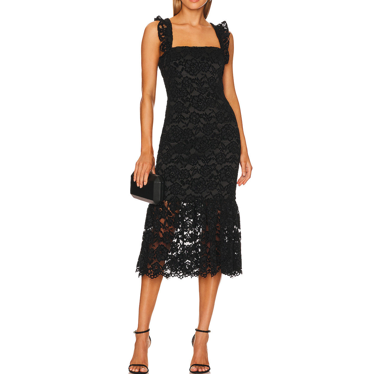 WOMEN SUMMER BLACK MIDI COCKTAIL LACE DRESSES